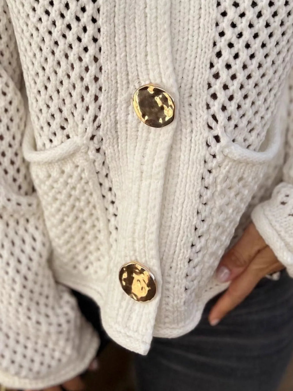 Crochet Button Up Long Sleeve Cardigan