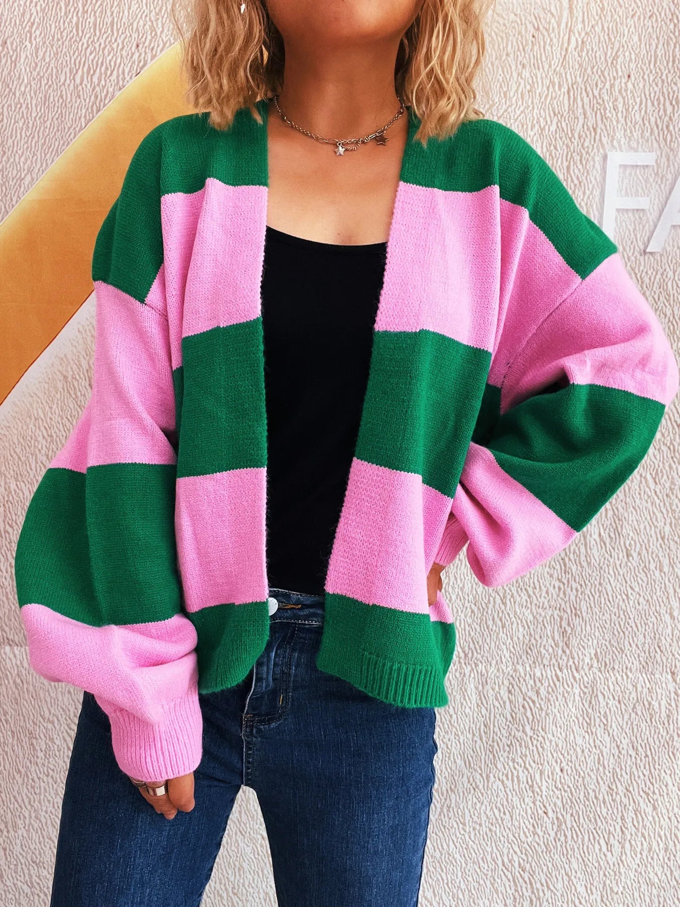 Women Color Block Open Front Cardigan