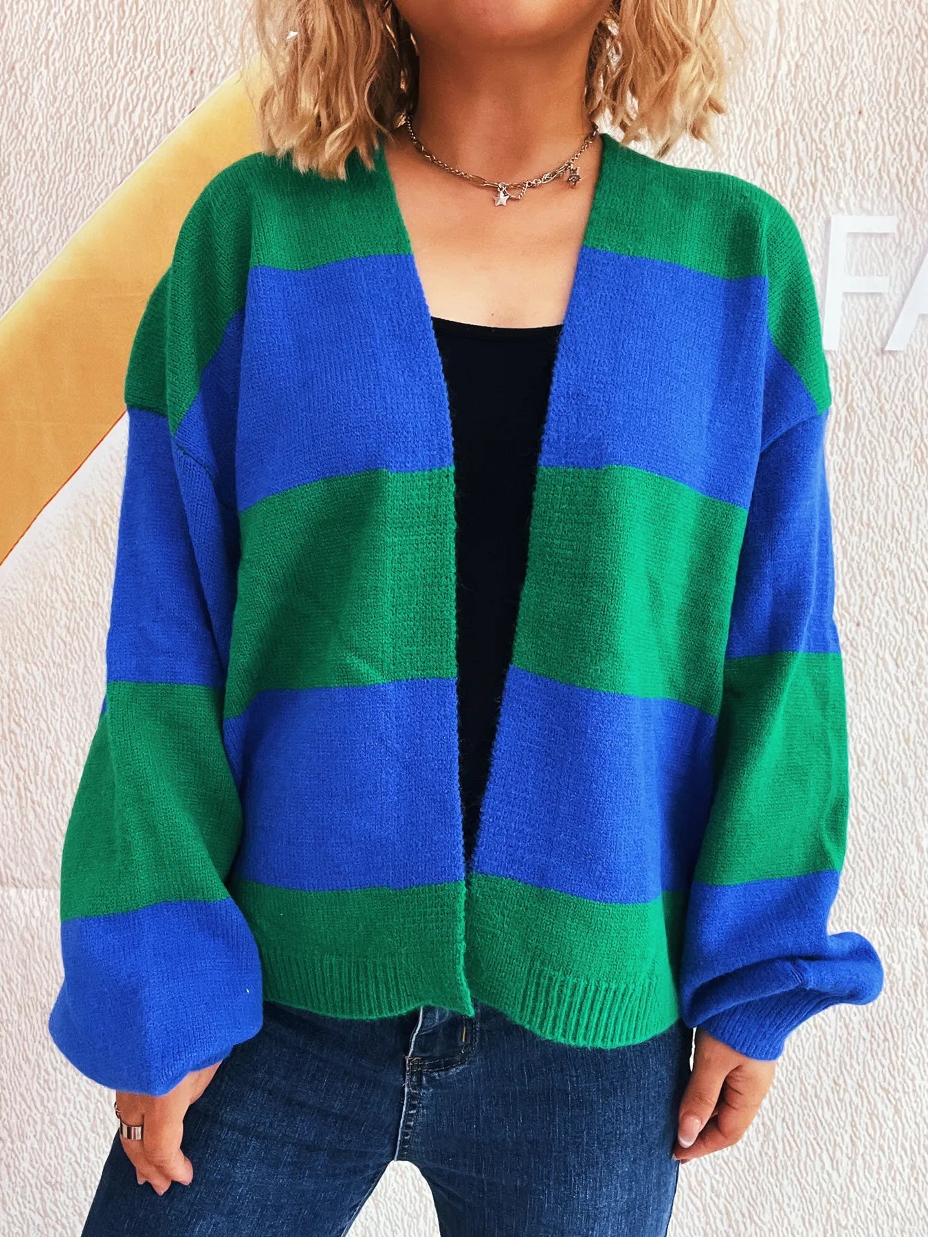 Women Color Block Open Front Cardigan