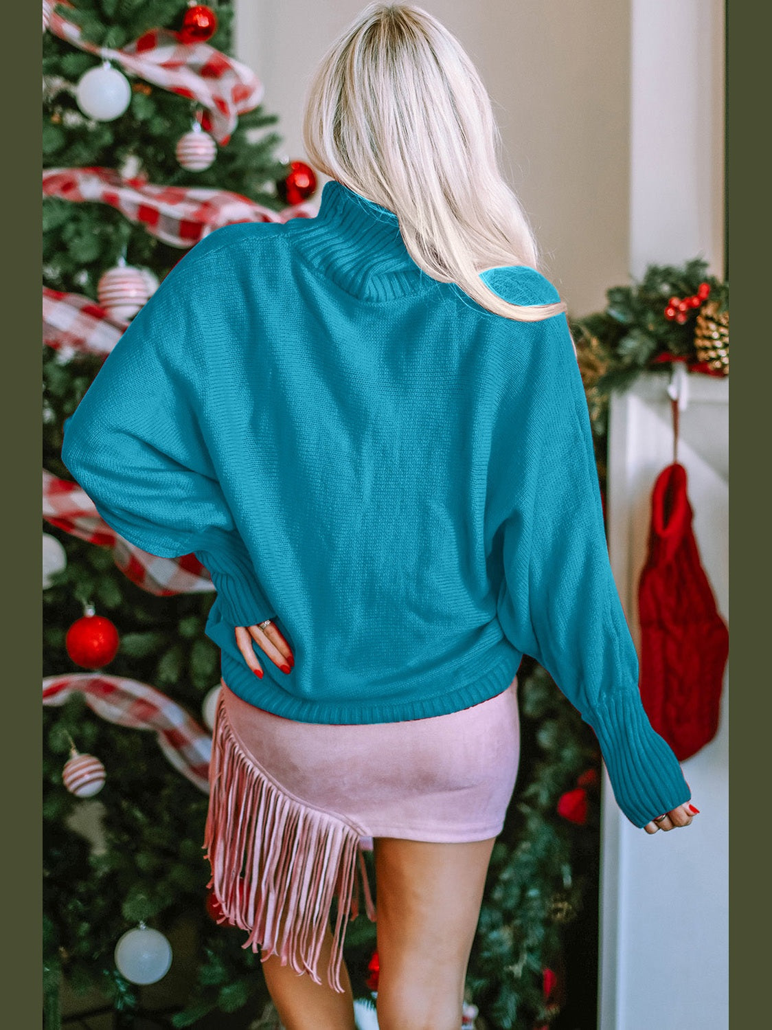 Women Double Take Full Size Merry Christmas Turtleneck Long Sleeve Sweater