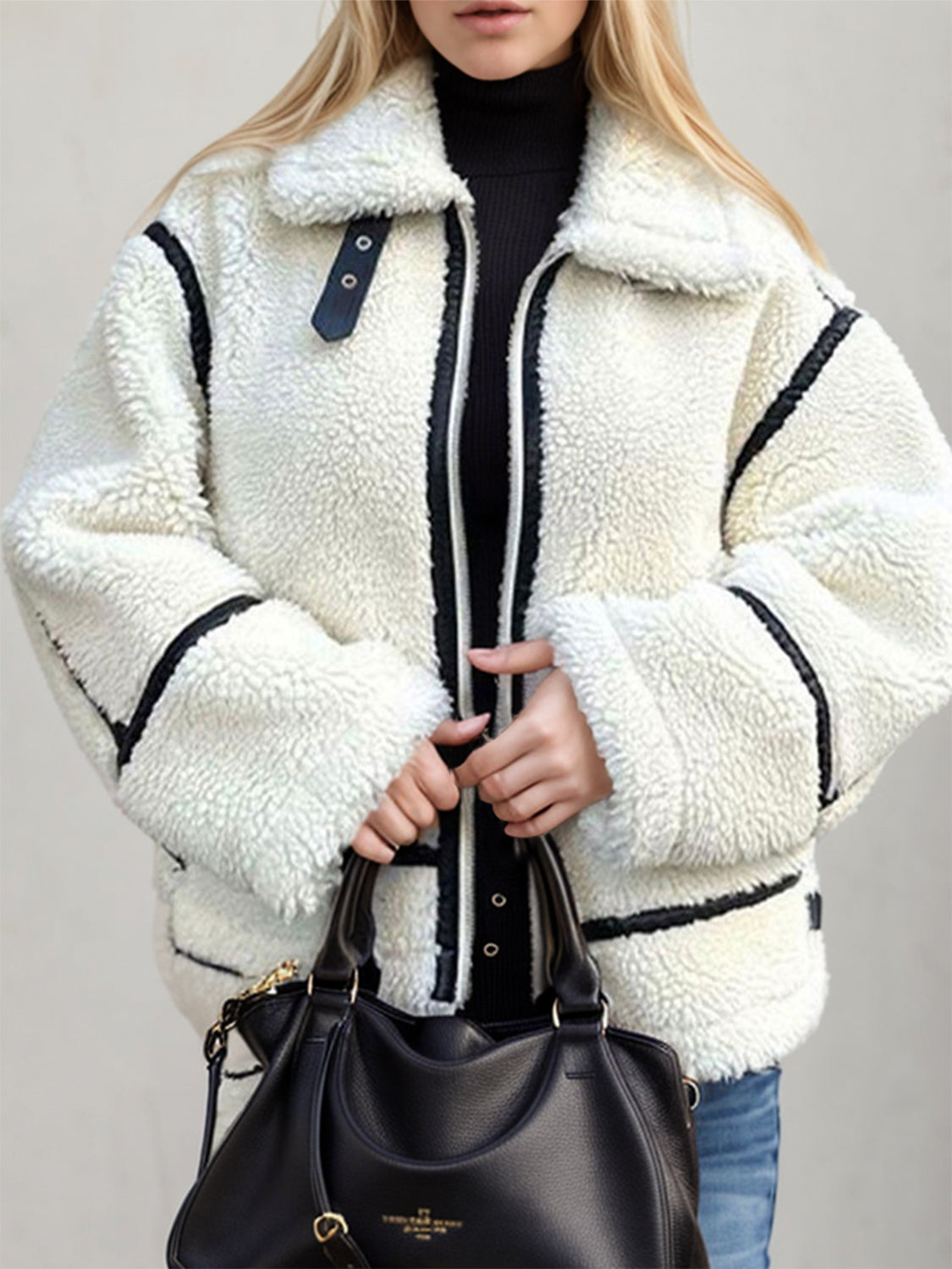 Women Zip Up Long Sleeve Sherpa Jacket