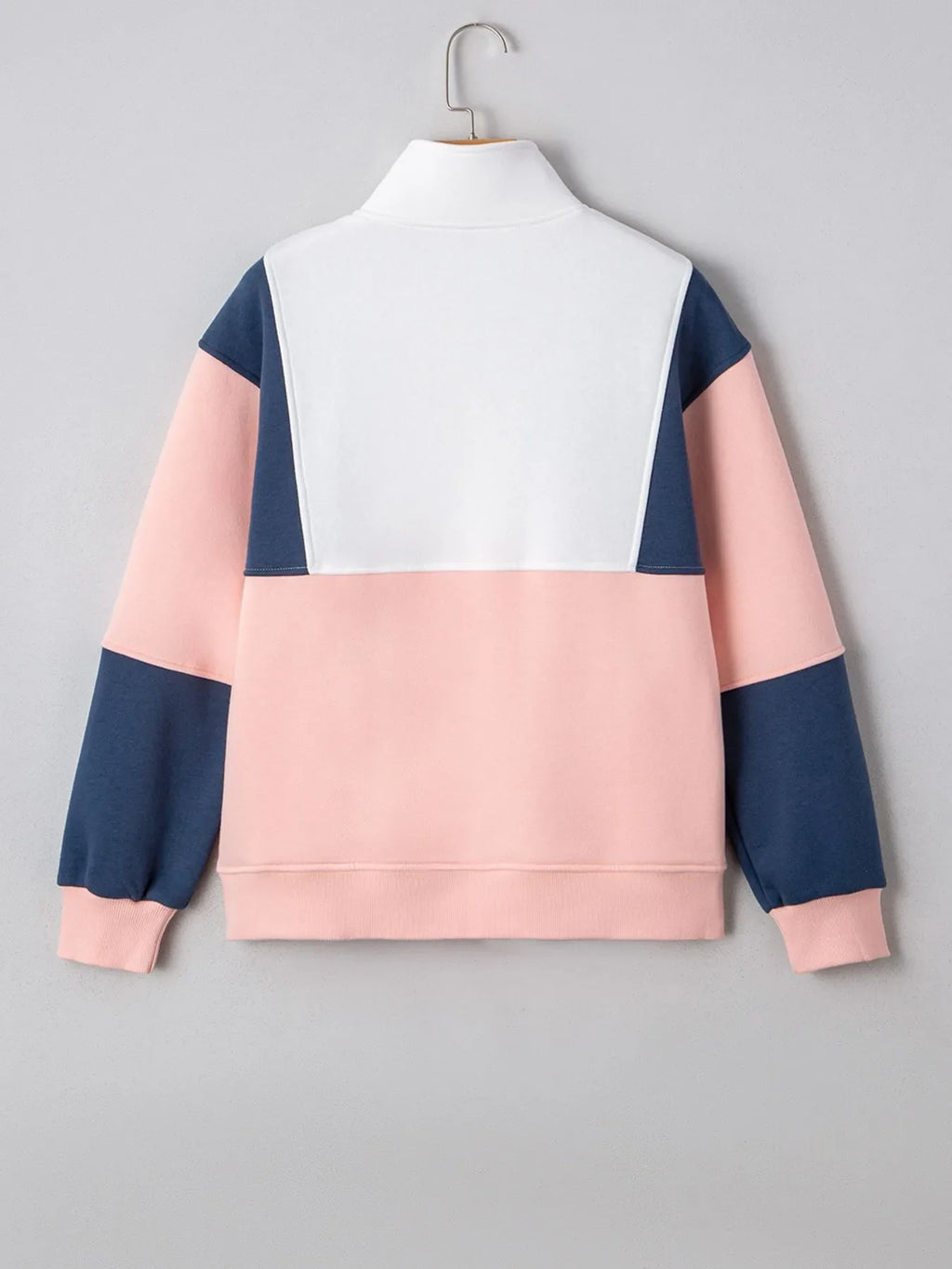 Women Color block Patchwork Half Button Baggy Sweatshirt