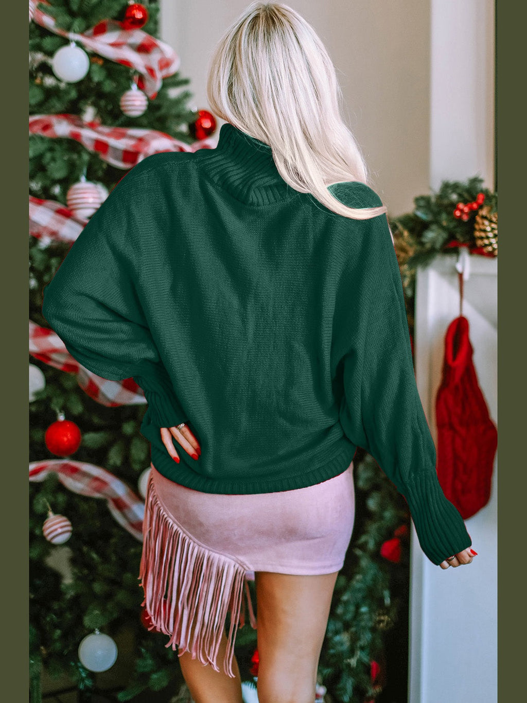 Women Double Take Full Size Merry Christmas Turtleneck Long Sleeve Sweater