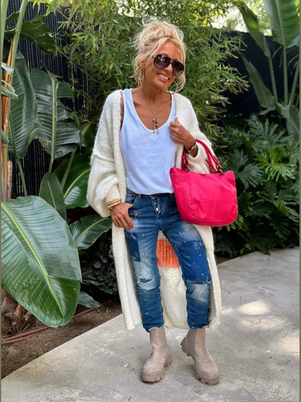 Letter Dropped Shoulder Long Sleeve Cardigan