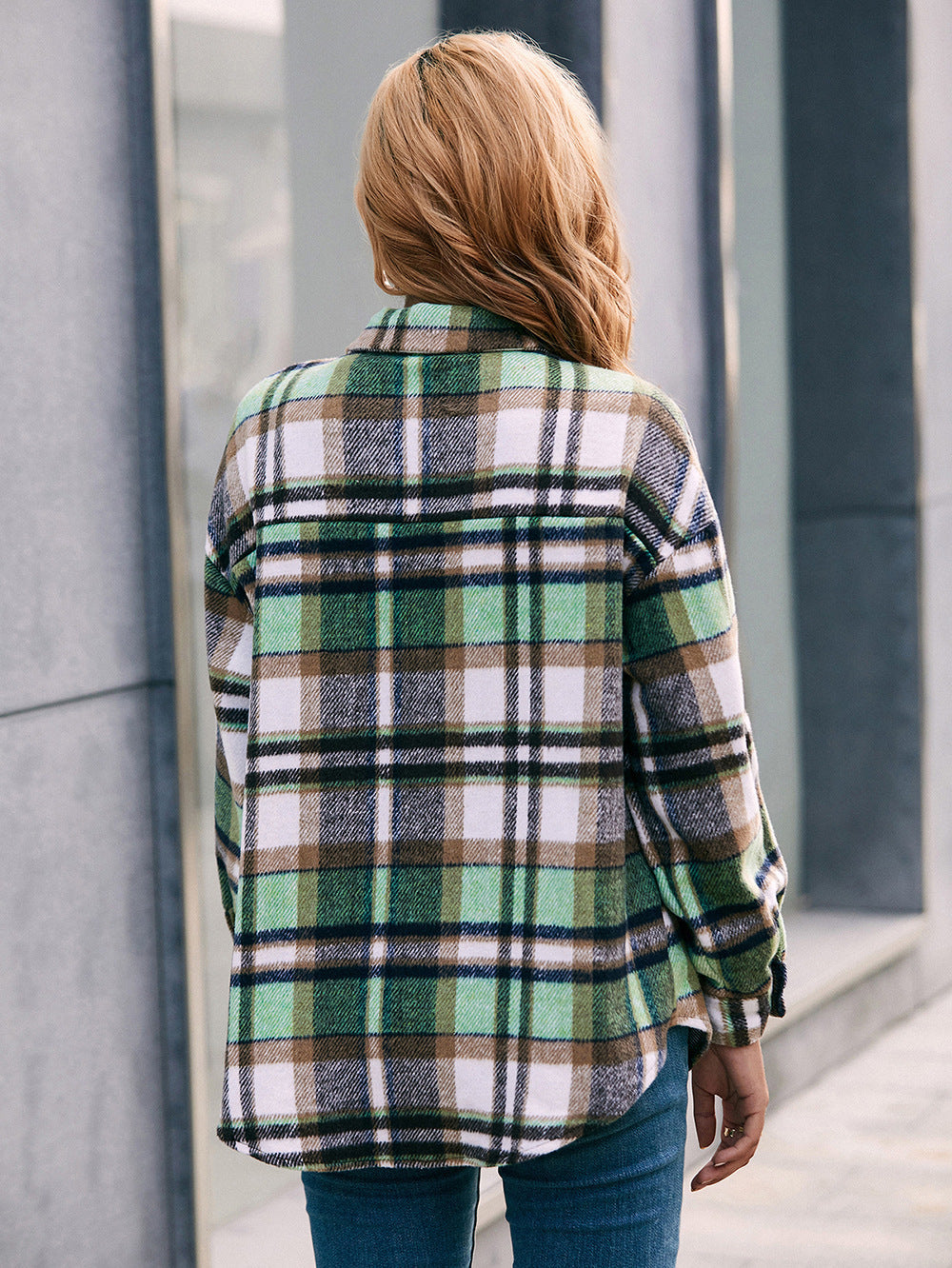 Women Ivy Lane Meet You Outside Plaid Button Down Curved Hem Shacket
