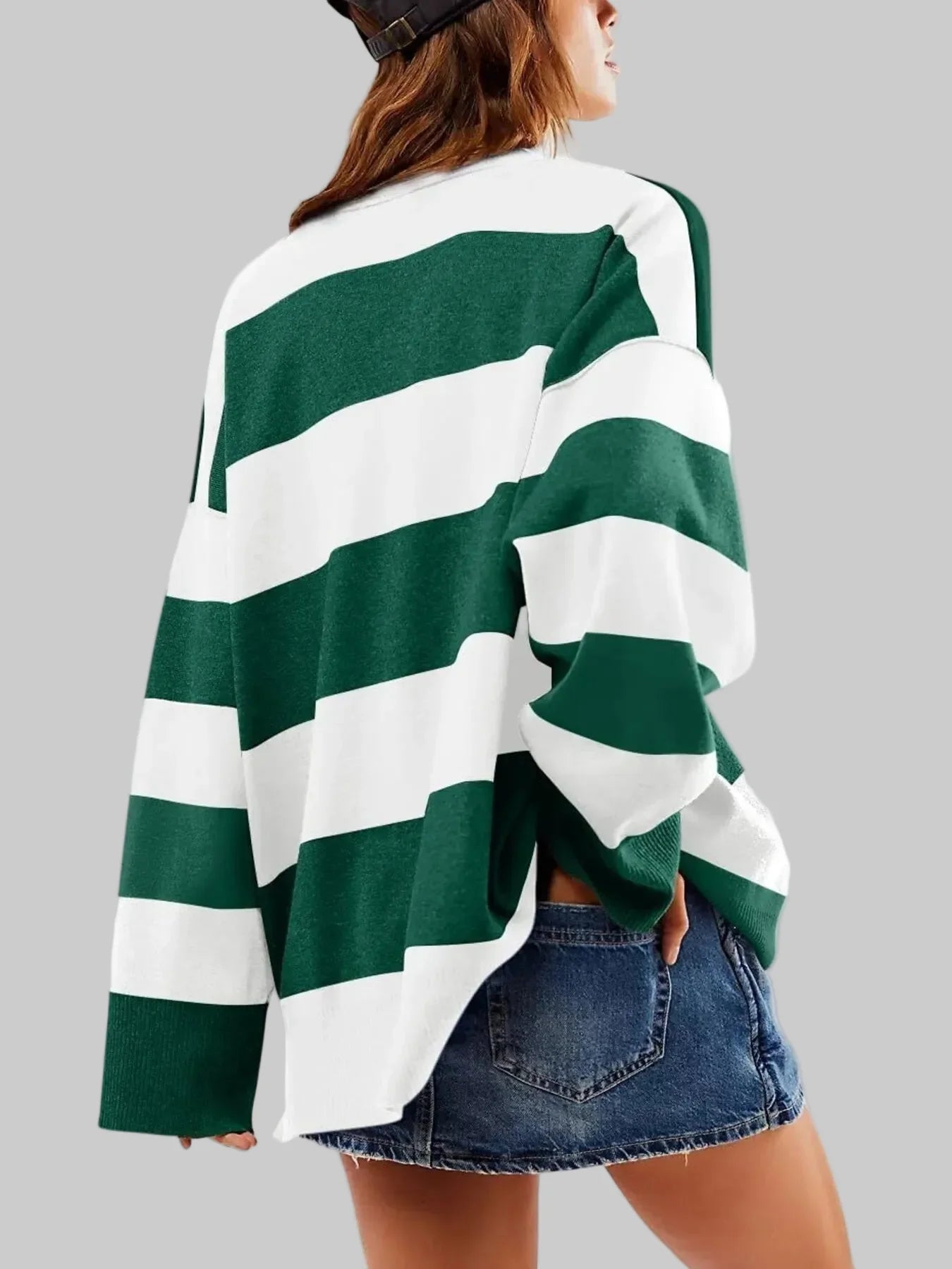 Women Striped Half-Zip Oversized Sweatshirt