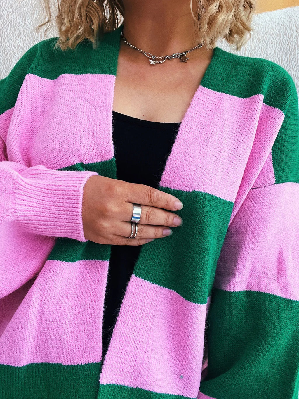 Women Color Block Open Front Cardigan