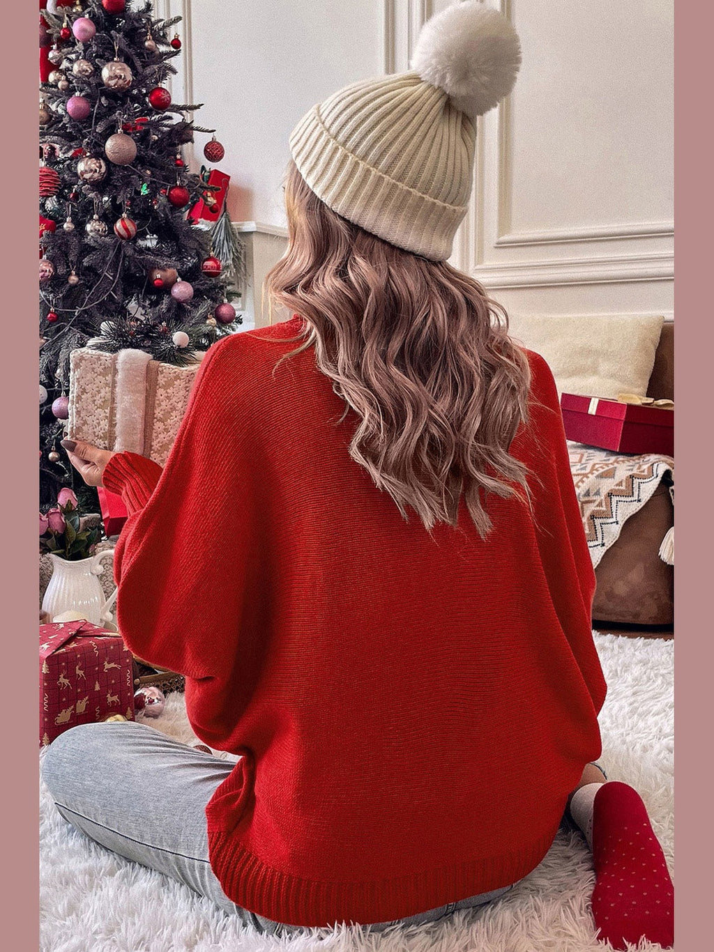 Women Double Take Full Size Merry Christmas Turtleneck Long Sleeve Sweater