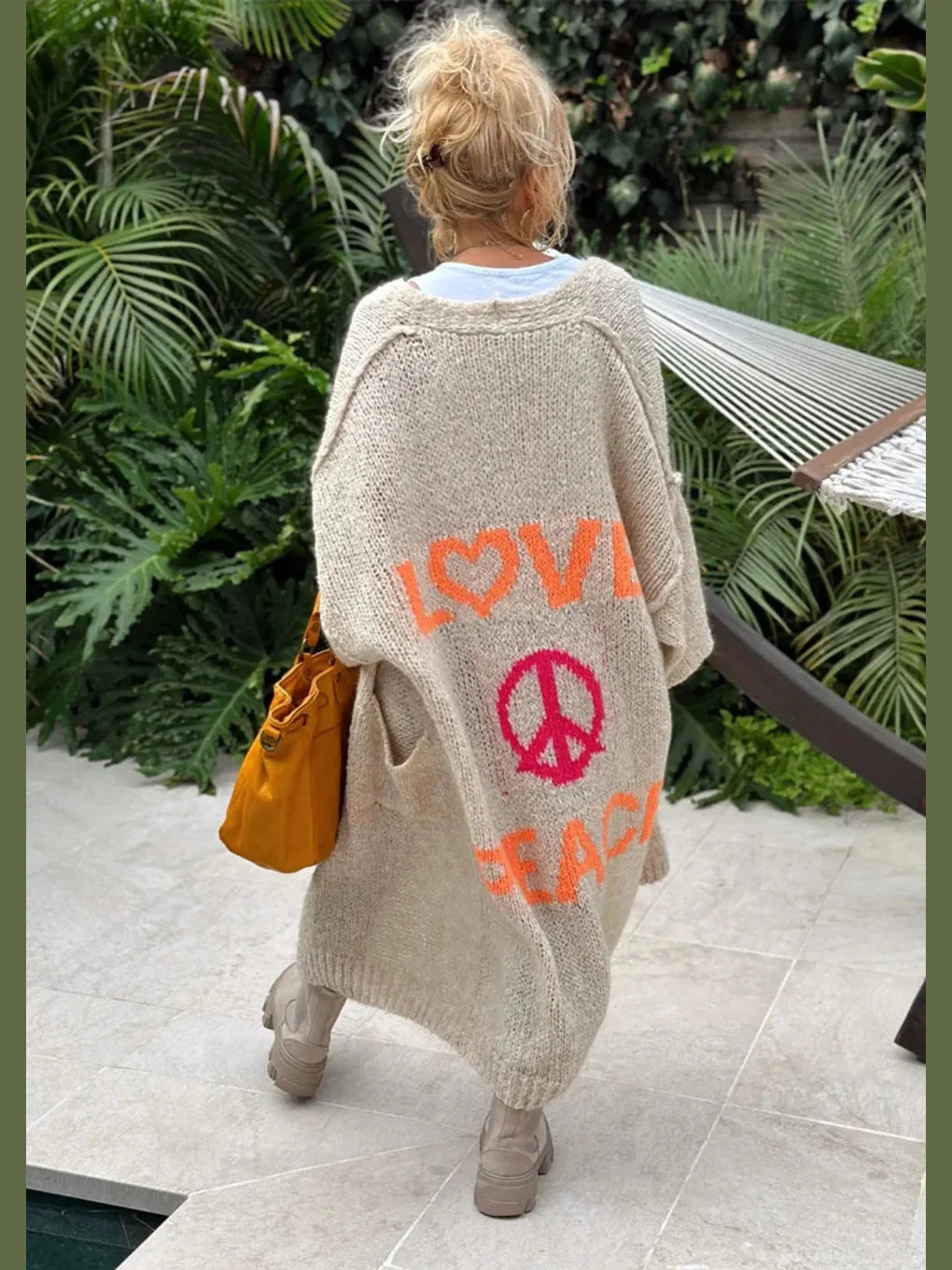 Letter Dropped Shoulder Long Sleeve Cardigan