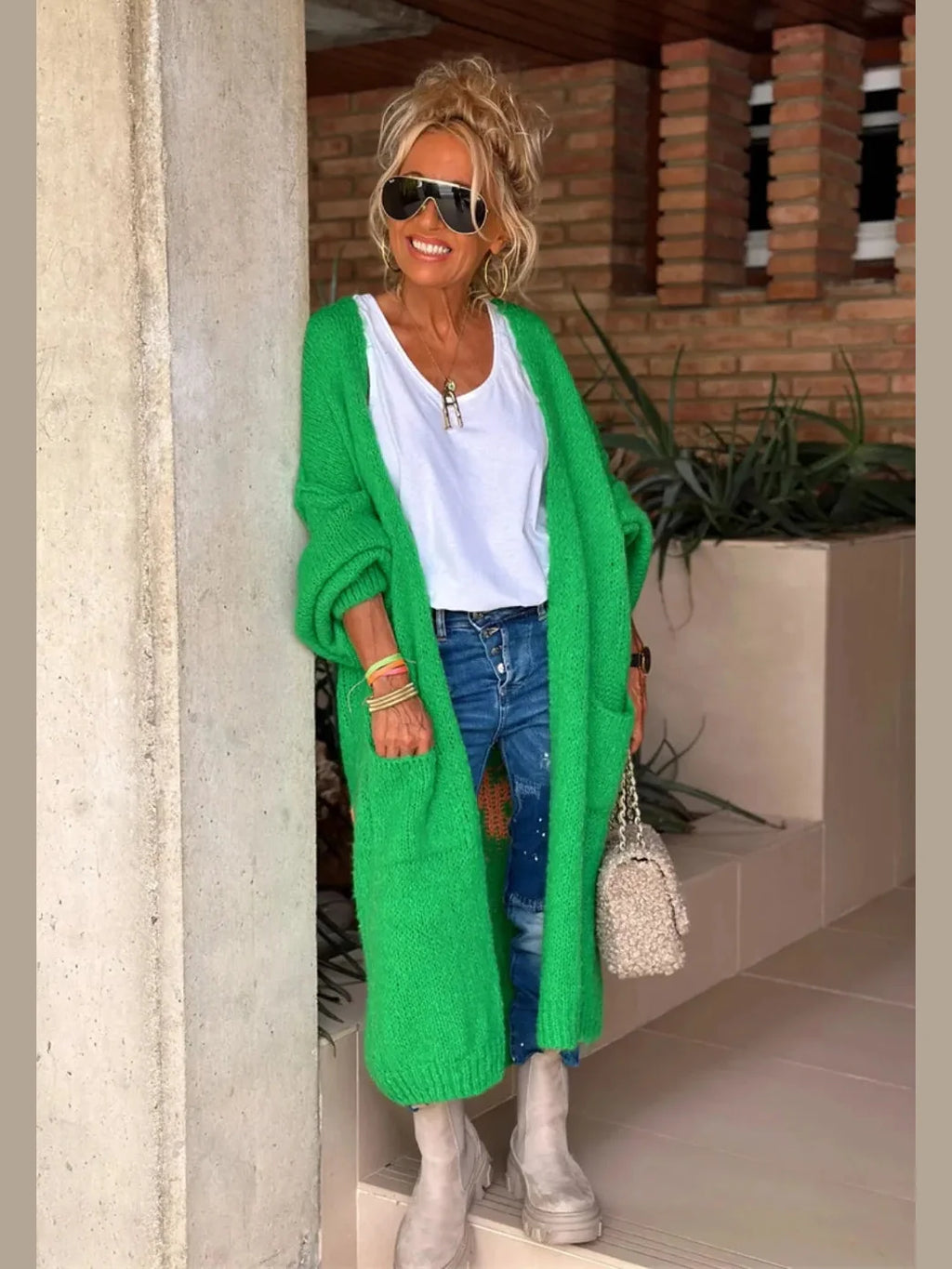 Letter Dropped Shoulder Long Sleeve Cardigan