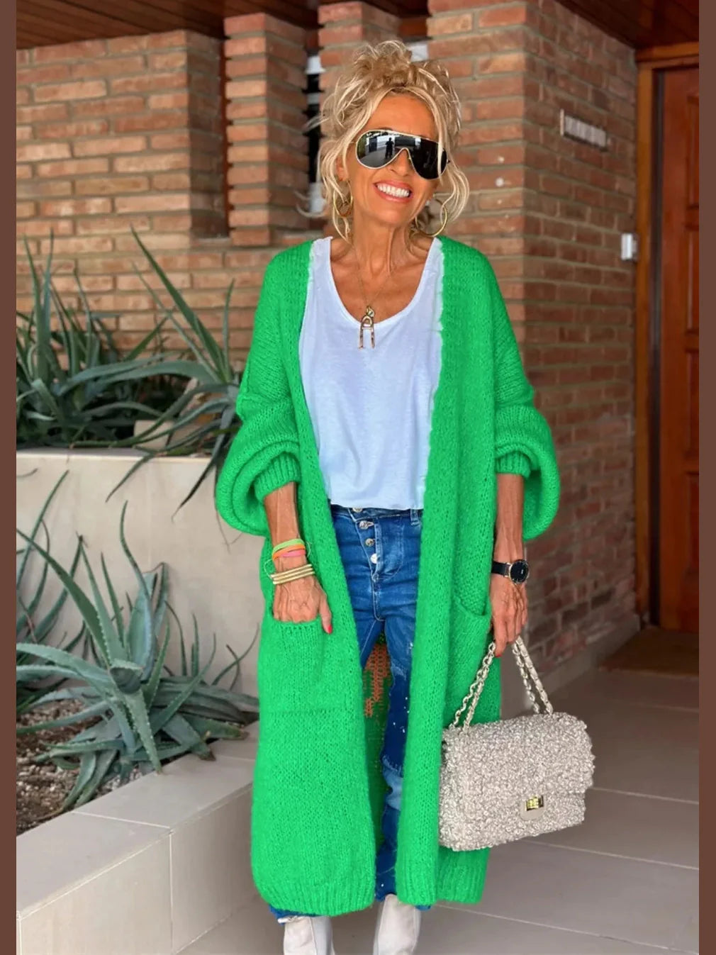 Letter Dropped Shoulder Long Sleeve Cardigan
