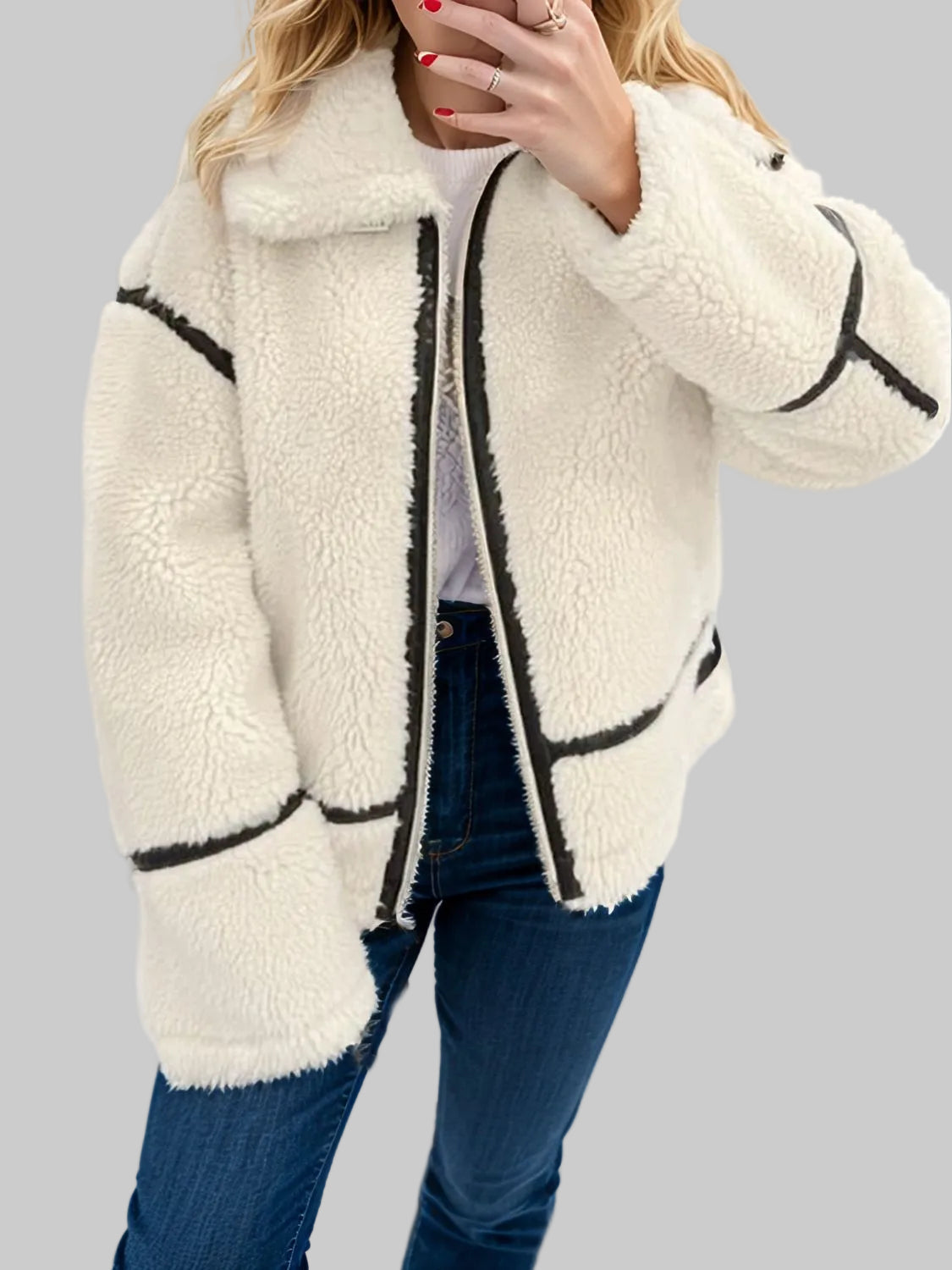 Women Zip Up Long Sleeve Sherpa Jacket