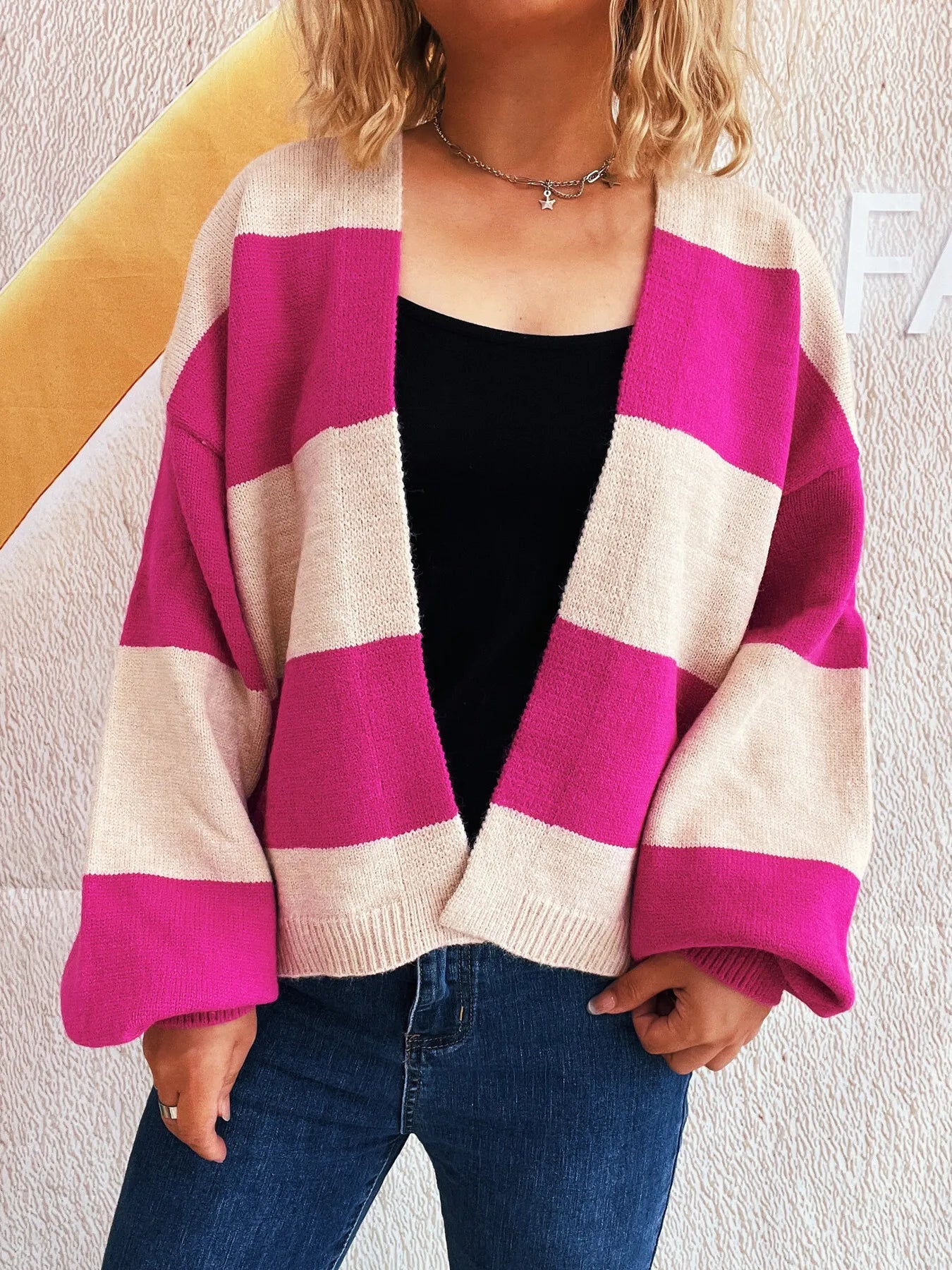 Women Color Block Open Front Cardigan