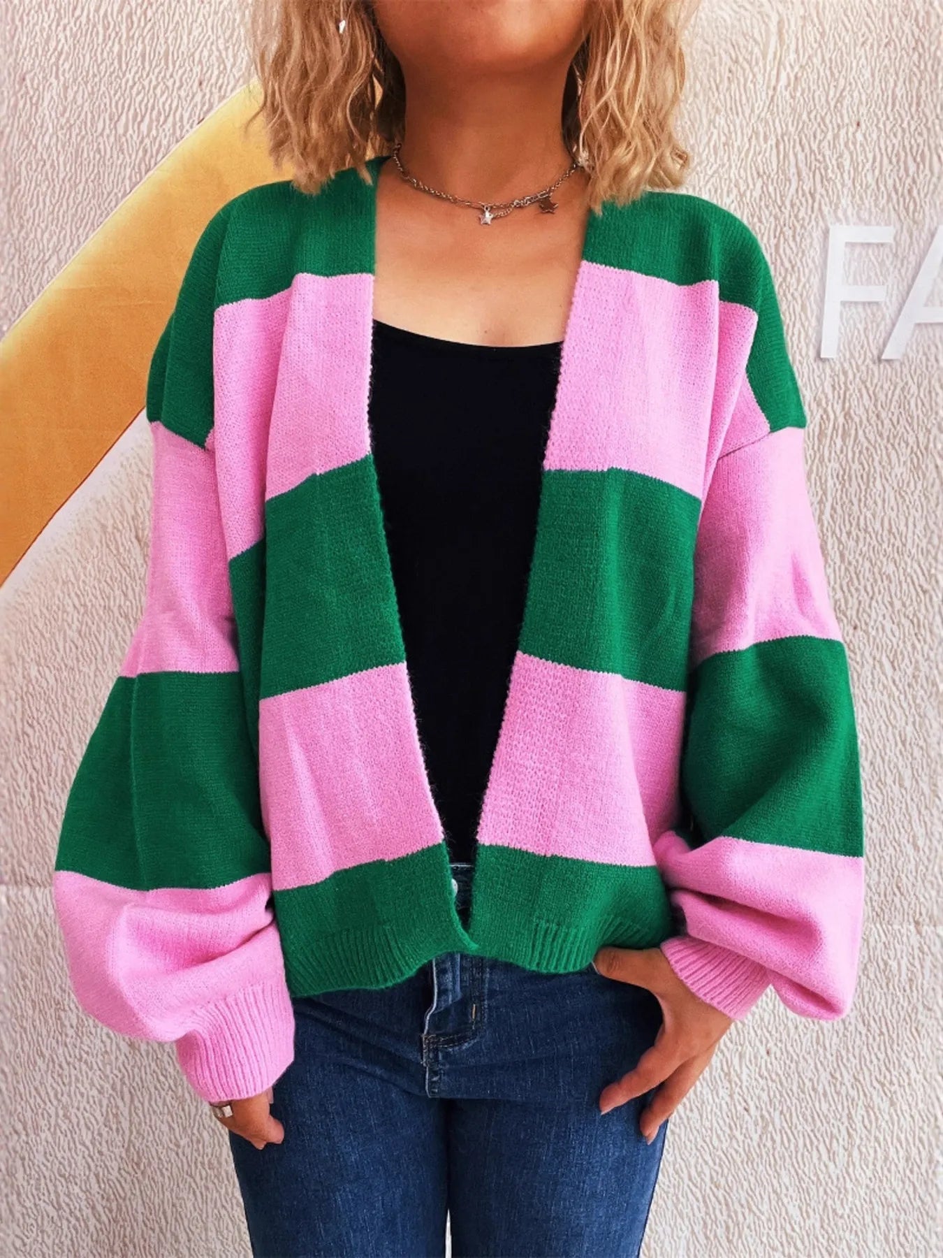 Women Color Block Open Front Cardigan