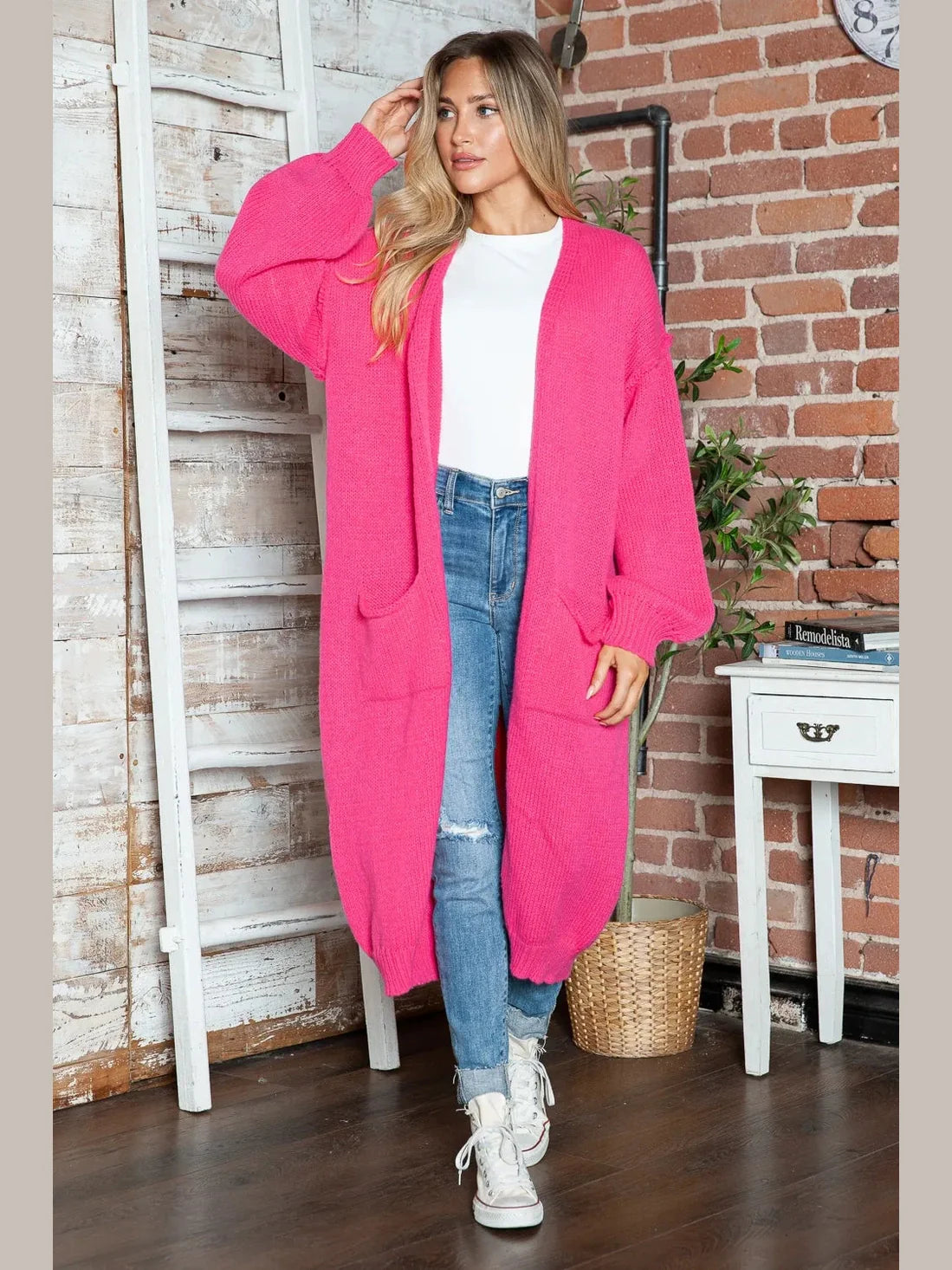Letter Dropped Shoulder Long Sleeve Cardigan