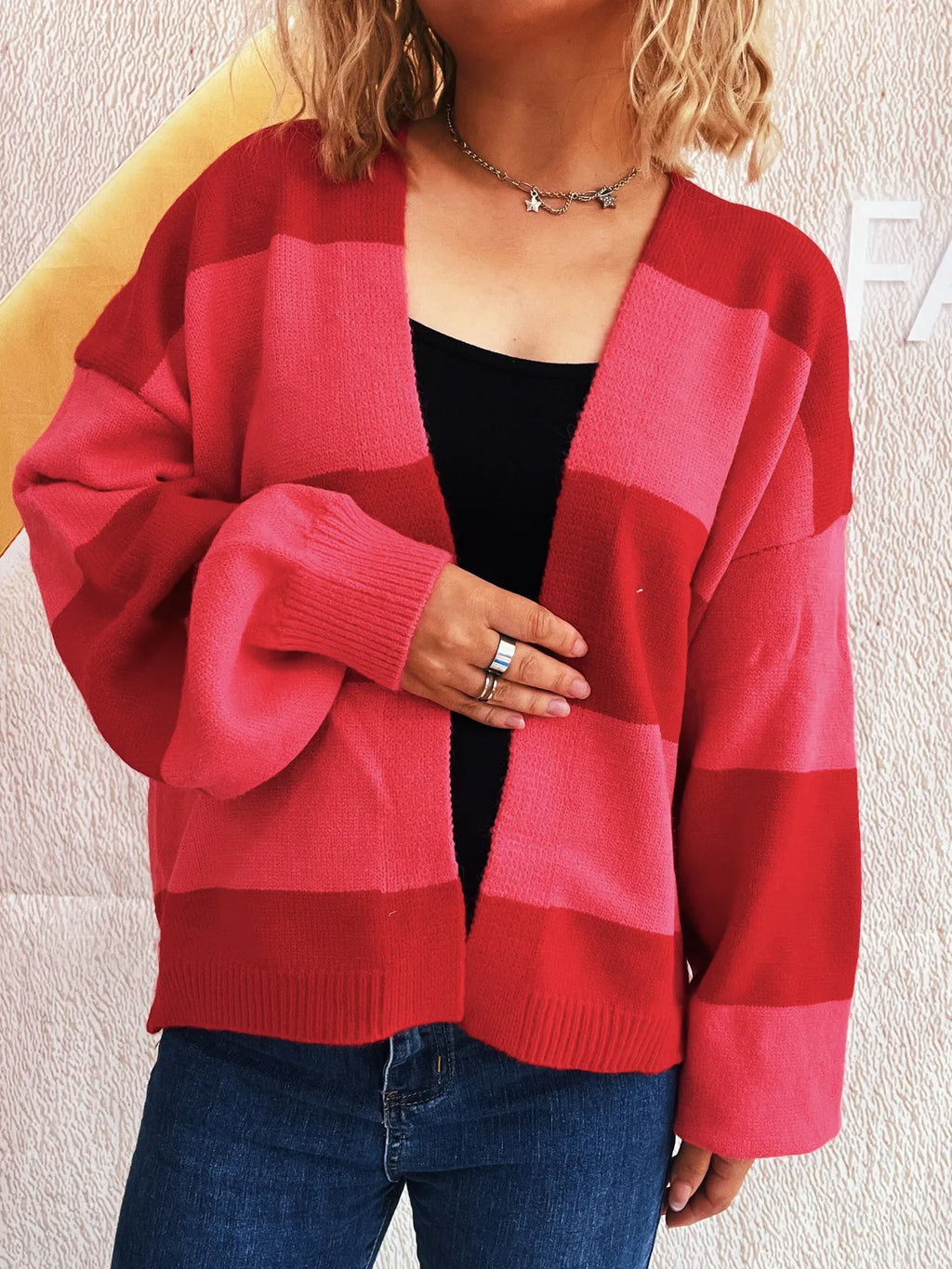 Women Color Block Open Front Cardigan