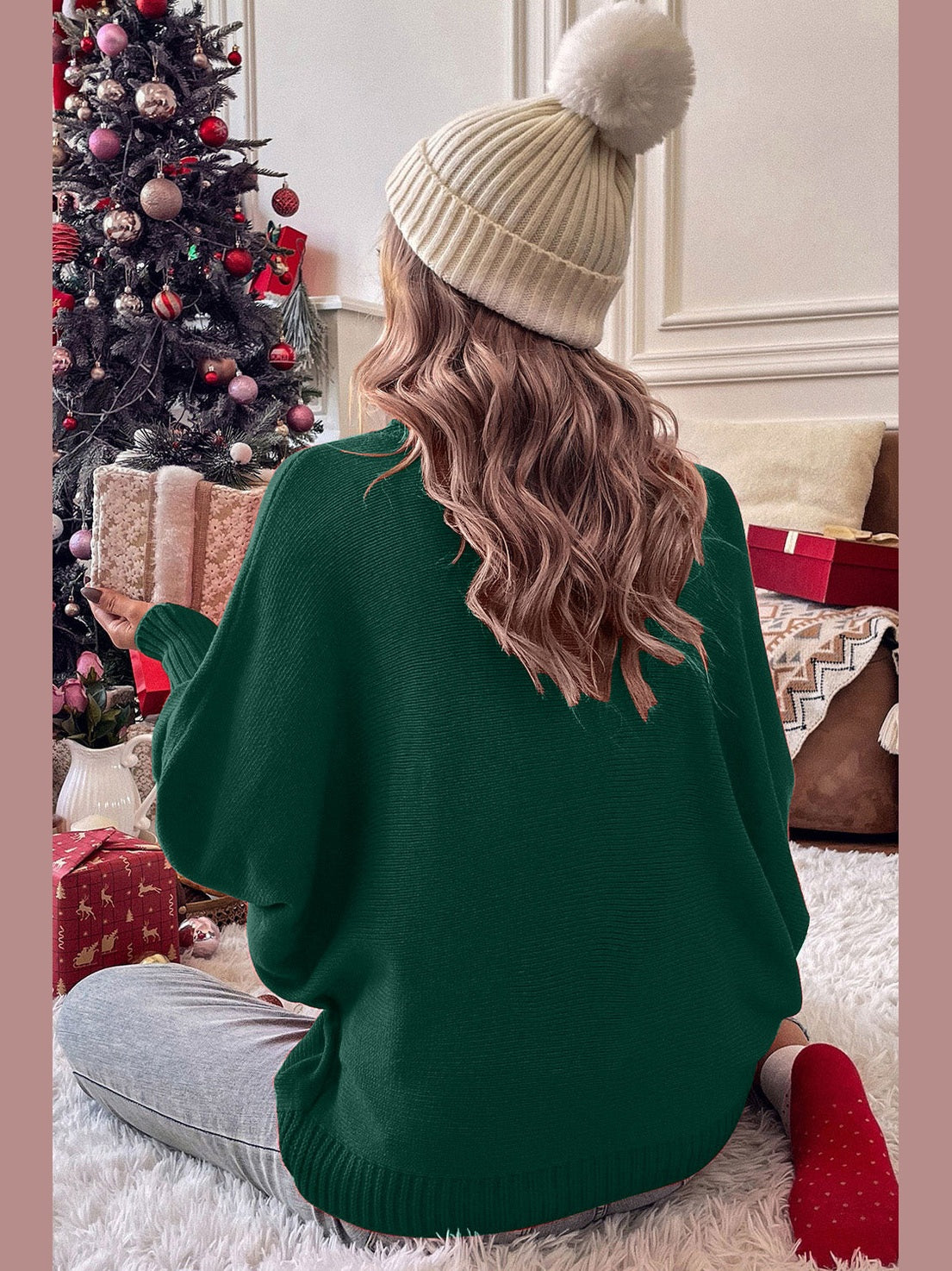 Women Double Take Full Size Merry Christmas Turtleneck Long Sleeve Sweater