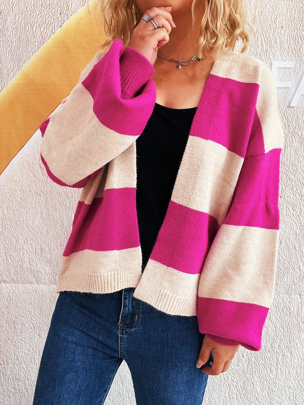 Women Color Block Open Front Cardigan