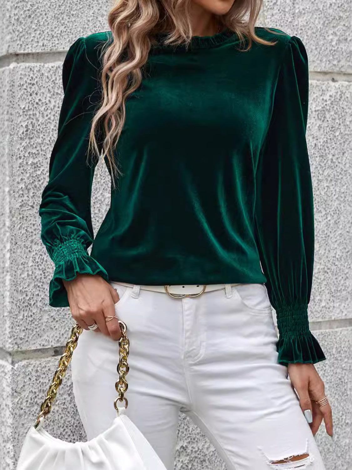 Women Lovelet Round Neck Flounce Sleeve Top