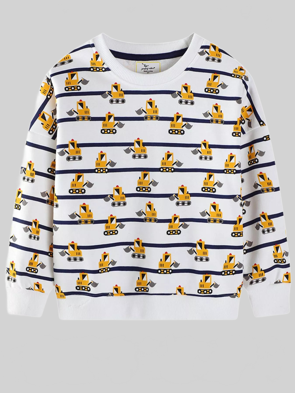 Toddler Boys Excavator Print Striped Crew Neck Sweatshirt