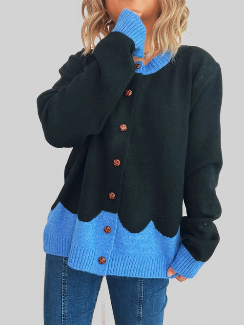 Button-Front Contrast Trim Cardigan