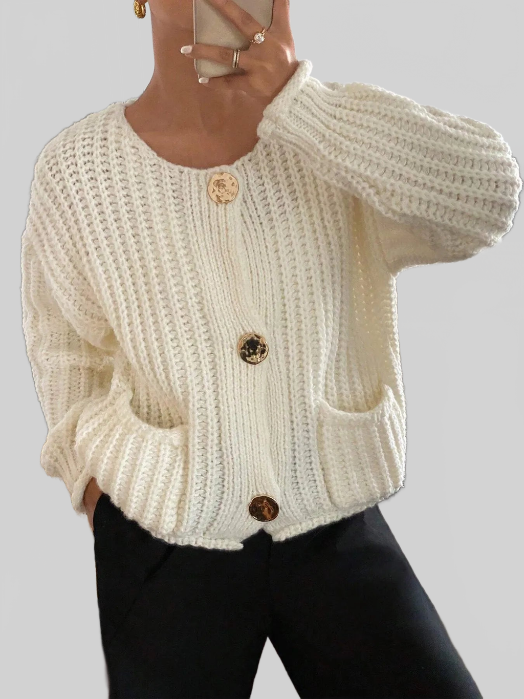 Button-Front Knit Cardigan with Pockets