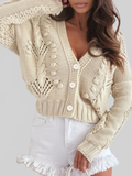Chunky Cropped Button-Up Sweater Cardigan
