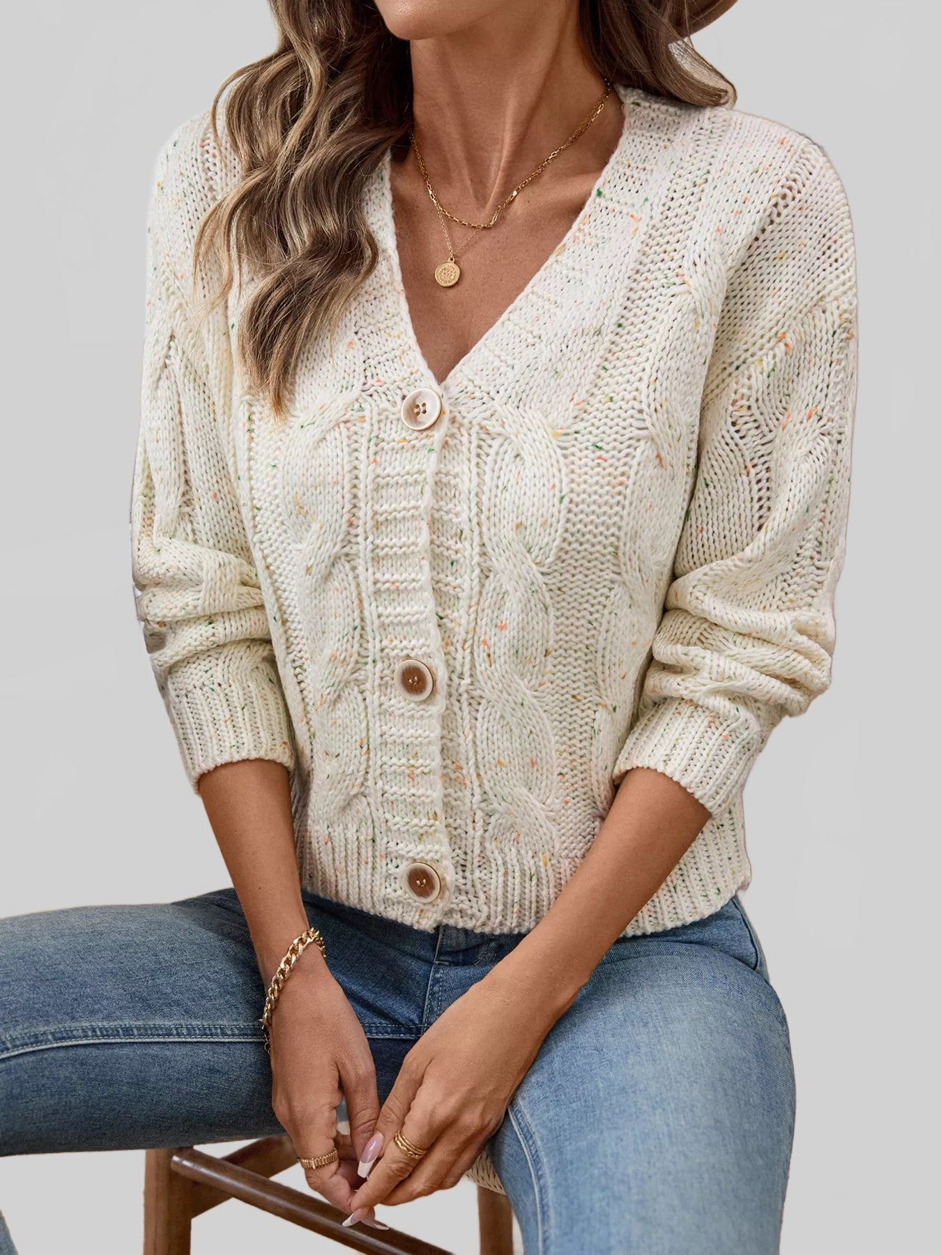 Cable Knit Button-Up Cardigan