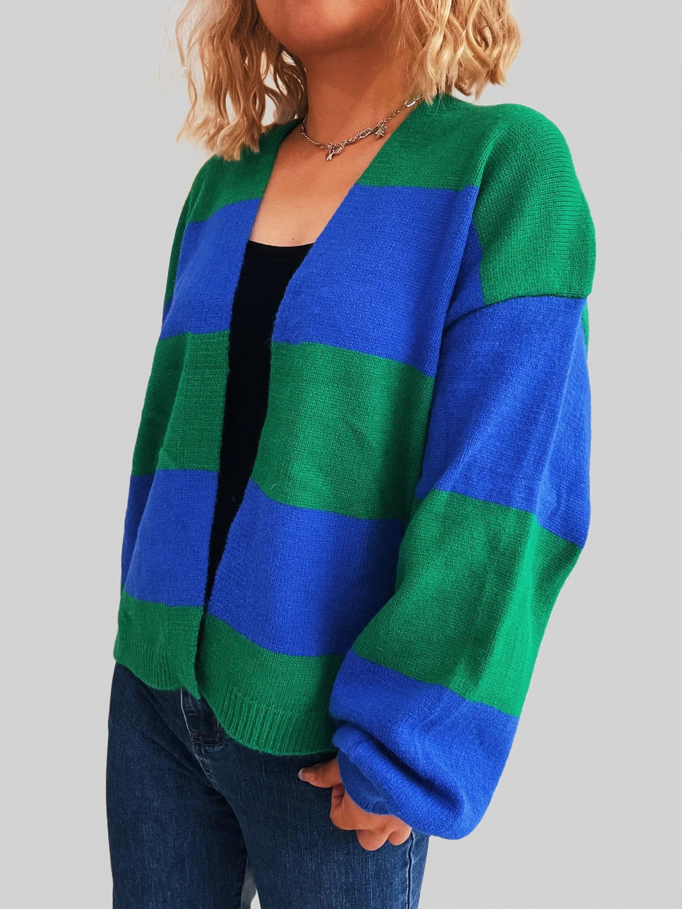 Women Color Block Open Front Cardigan