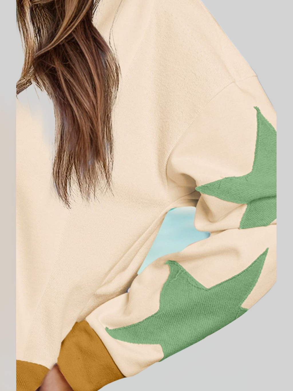 Women Star Contrast Round Neck Long Sleeve Sweatshirt