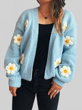 Flower Open Front Long Sleeve Cardigan
