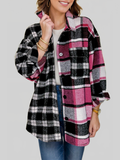 Women Pocketed Plaid Collared Neck Long Sleeve Shacket