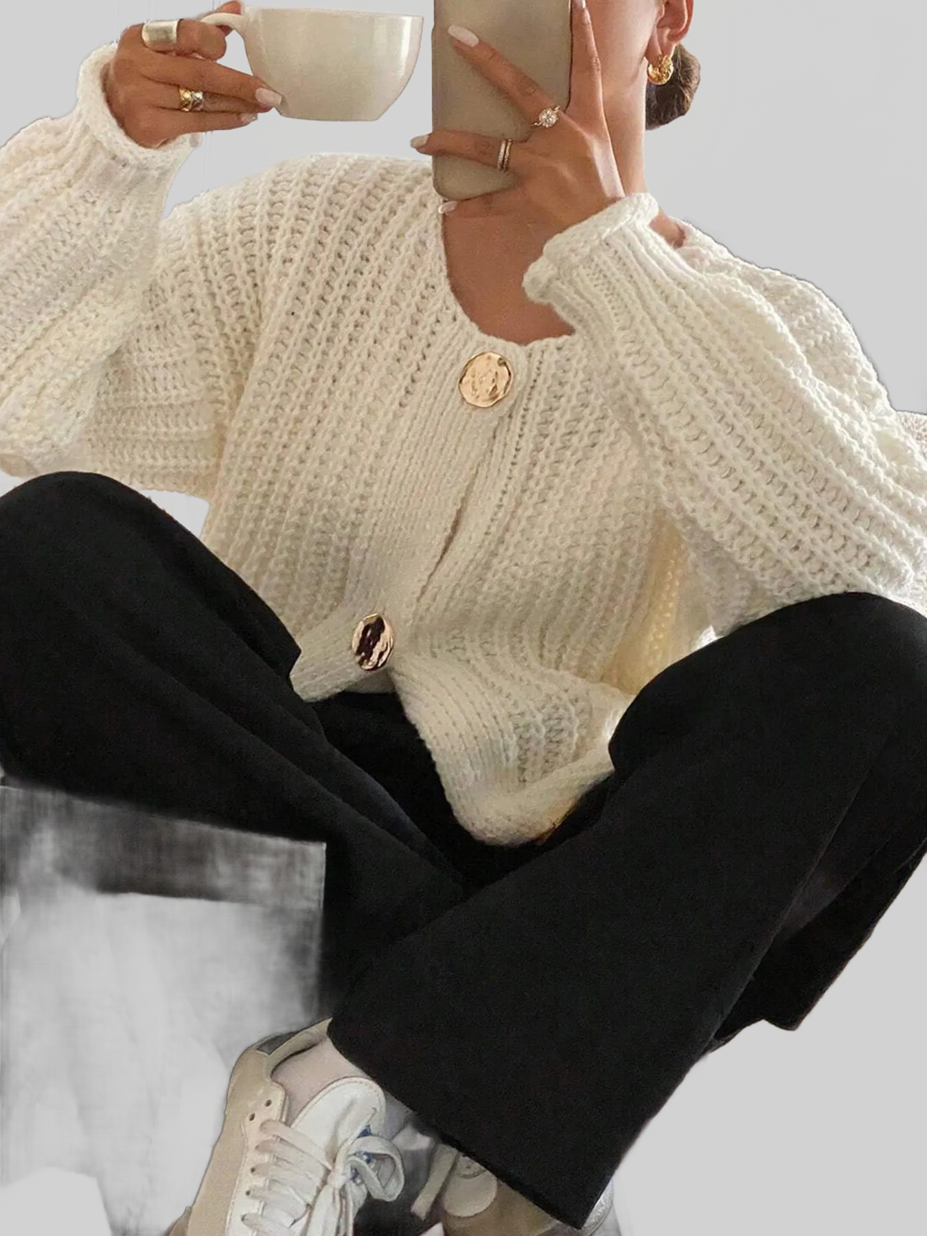 Button-Front Knit Cardigan with Pockets
