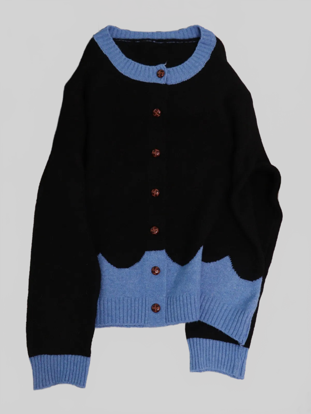 Button-Front Contrast Trim Cardigan