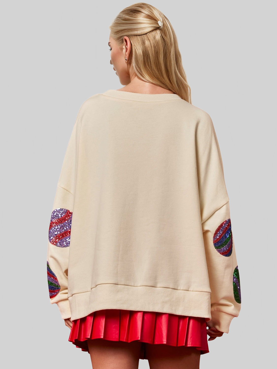Women Double Take Christmas Element Sequin Round Neck Long Sleeve Sweatshirt