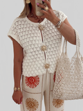Crochet Short Sleeve Button Front Cardigan