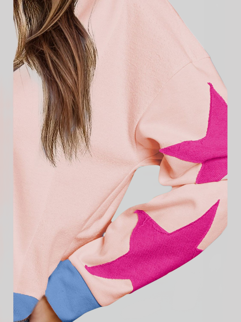 Women Star Contrast Round Neck Long Sleeve Sweatshirt