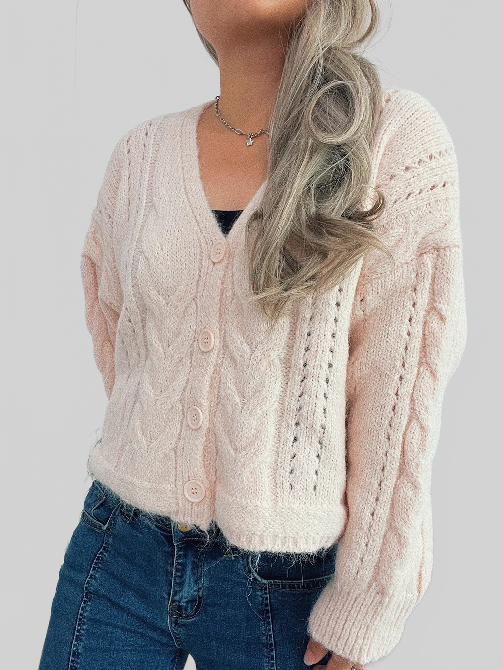 Cable Knit Button-Up Cardigan