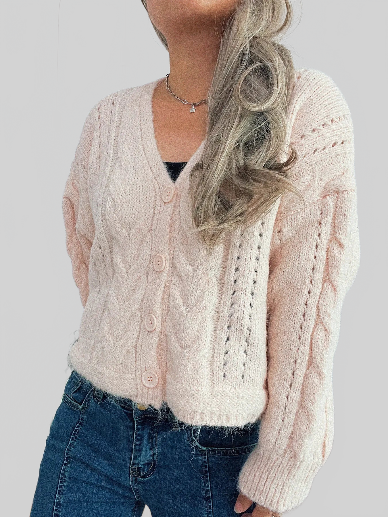 Cable Knit Button-Up Cardigan