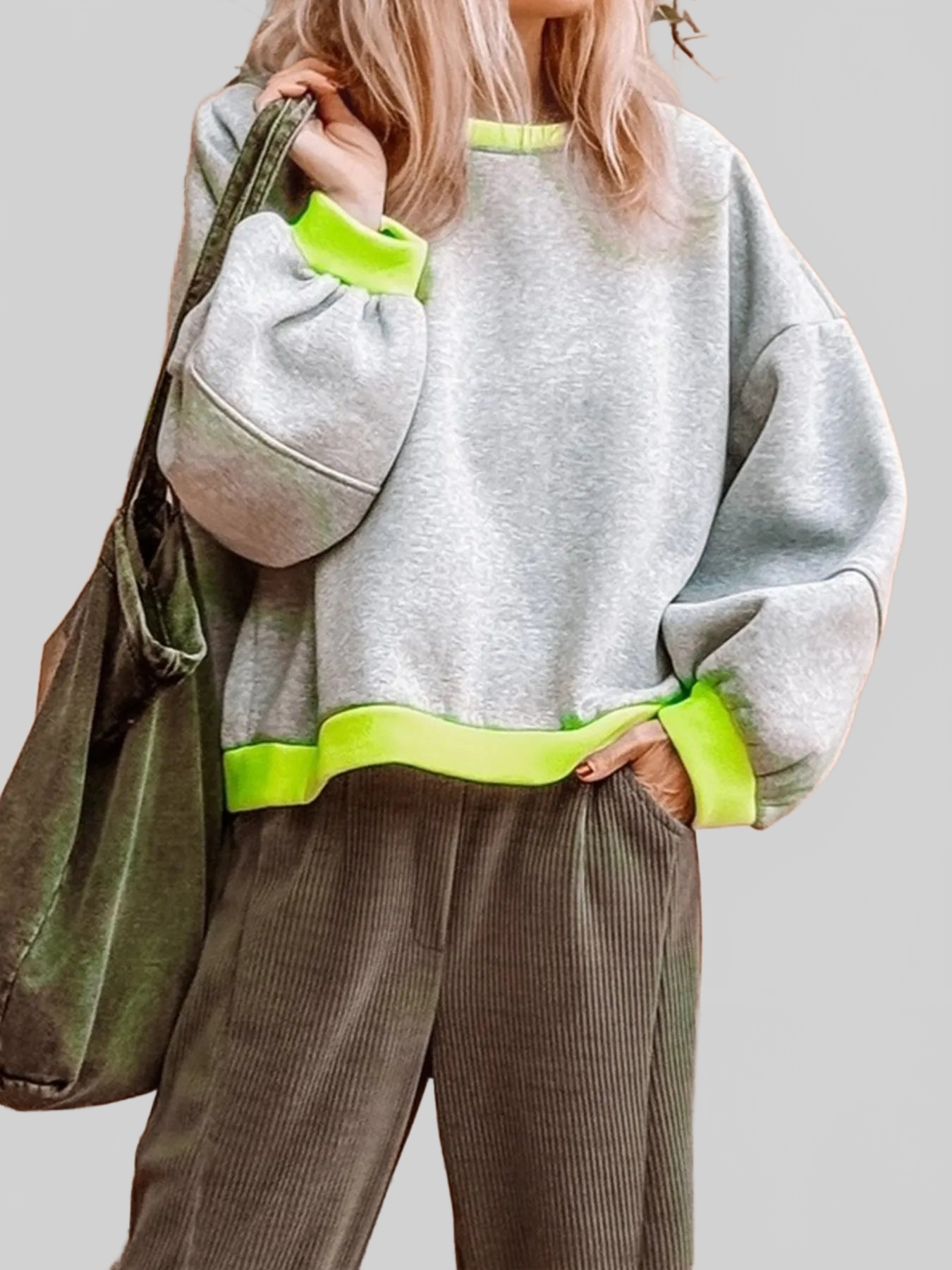 Women Contrast Trim Oversized Sweatshirt