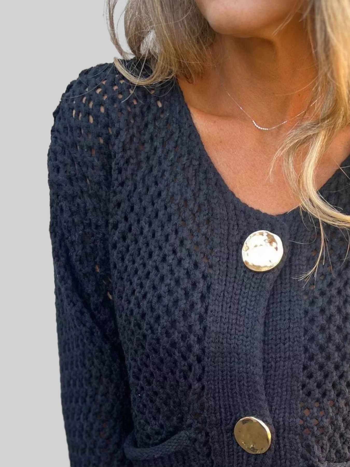 Crochet Button Up Long Sleeve Cardigan