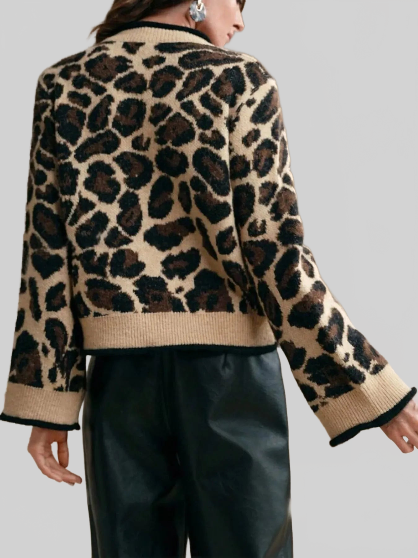 Women Leopard Print Bow-Tie Front Cropped Cardigan Sweaters