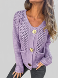 Crochet Button Up Long Sleeve Cardigan