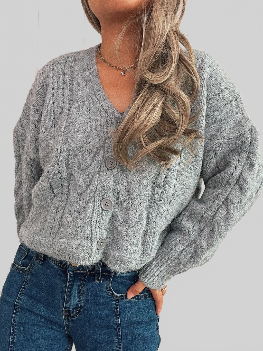 Cable Knit Button-Up Cardigan