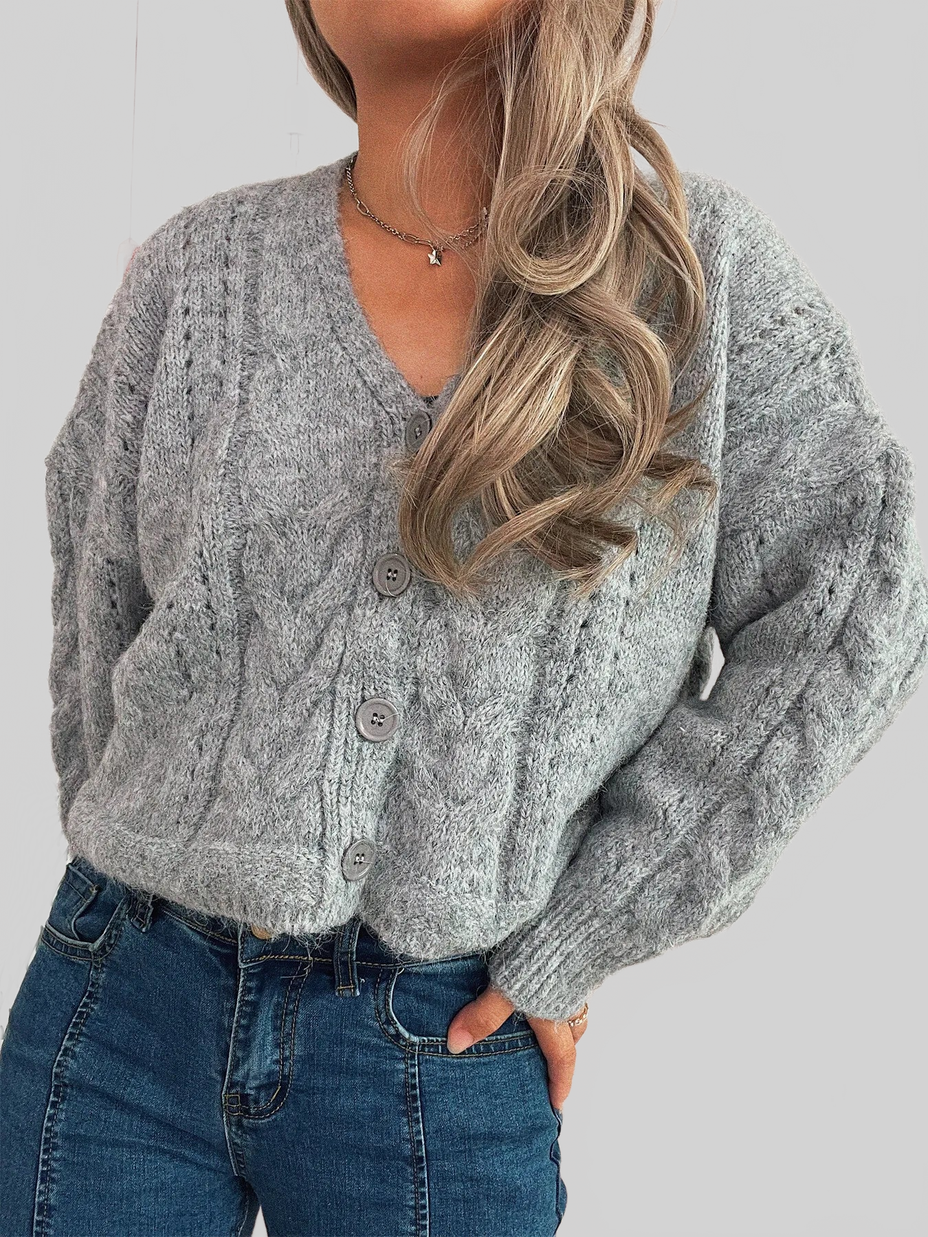 Cable Knit Button-Up Cardigan