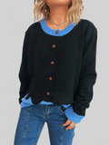 Button-Front Contrast Trim Cardigan
