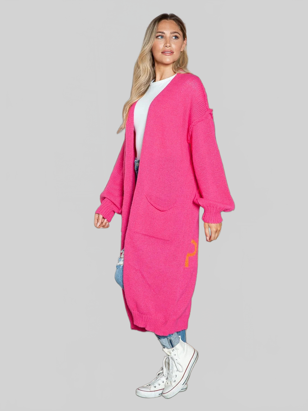 Letter Dropped Shoulder Long Sleeve Cardigan